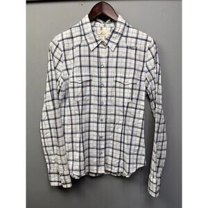 Levi's Western Shirt Womens Medium Blue‎ White Plaid Snap Button Long Sleeve